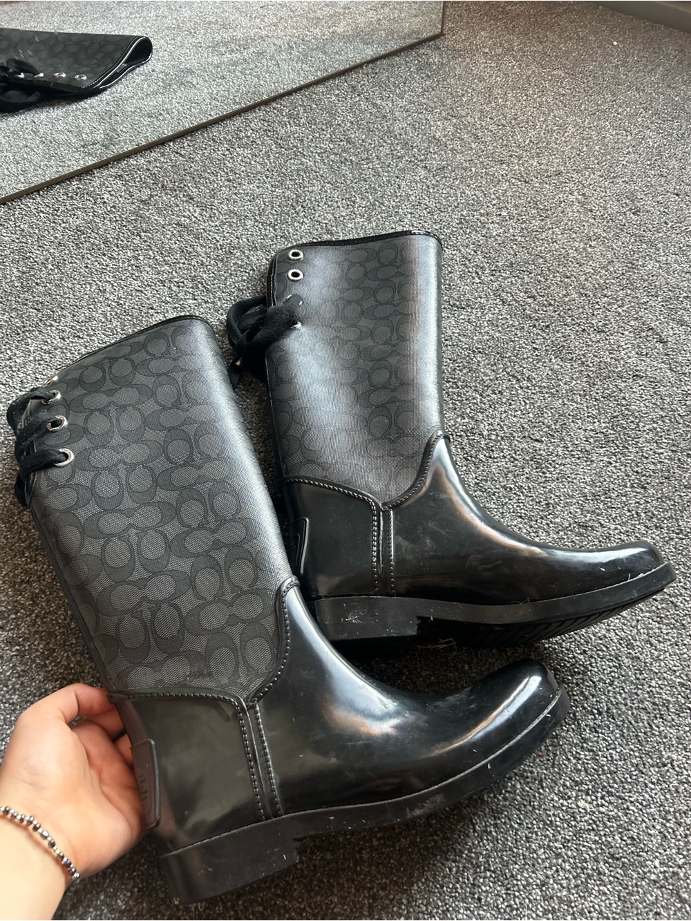 Coach Black Signature Mid-Calf Rain Boots